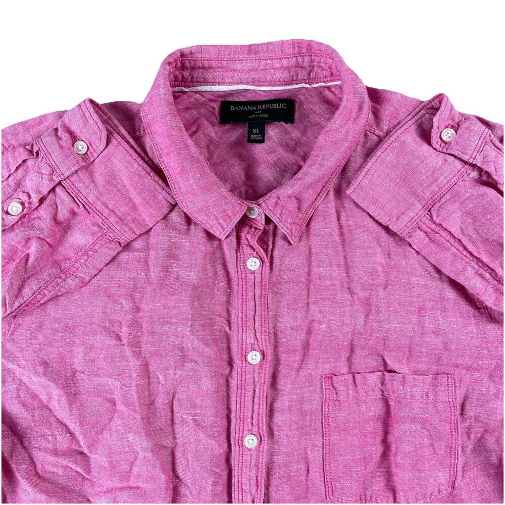 Banana Republic Shirt Women’s XL Pink Linen Long Sleeve Soft Wash Button Up